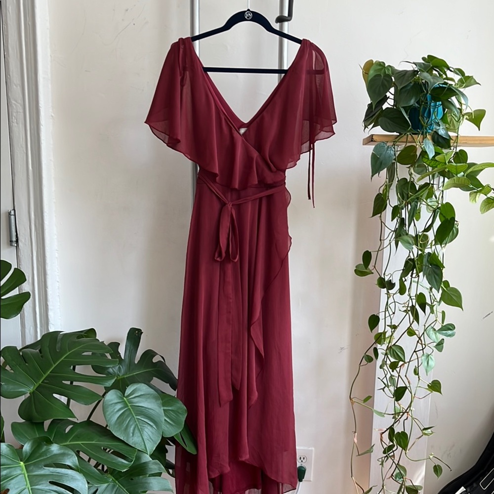 Vintage Red Ruffled chiffon Wrap Maxi Dress